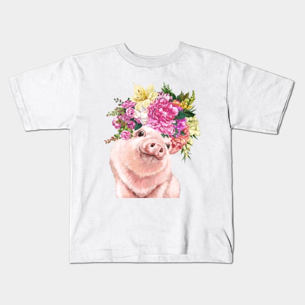 Lovely Baby Pig with Flower Crowns Kids T-Shirt by bignosework